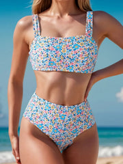 Voguable  Floral Print 2 Piece Swimsuit for Women High Waist Sexy Bandeau Bikini Set Suspender Backless Beach Vacation Swimwear New voguable