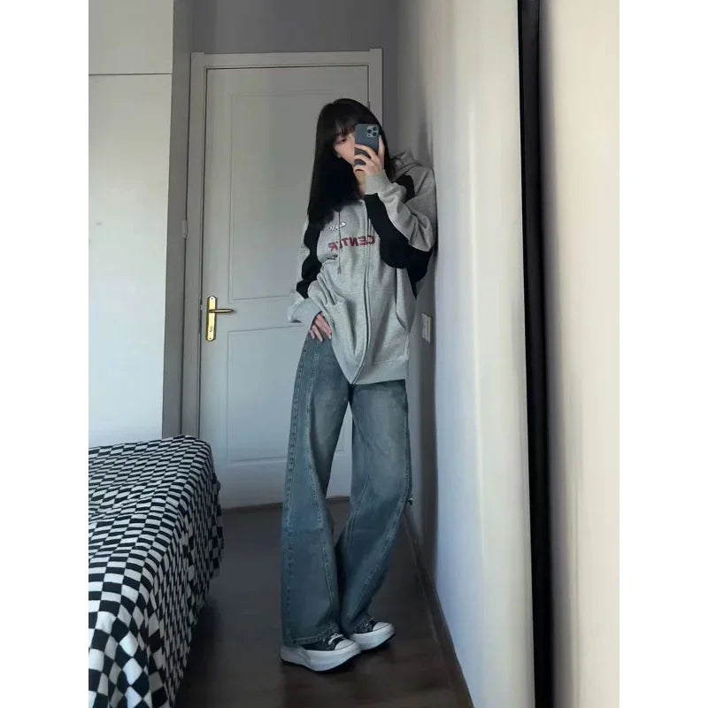 Vintage Oversize Zip Up Hoodies Women Streetwear Korean Fashion Harajuku Sweatshirt Hooded Baddie Clothes Graphic Hoodie voguable