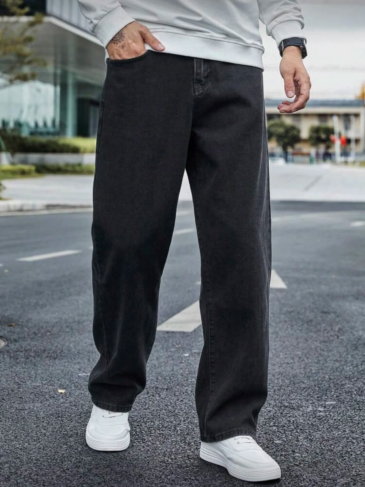 Voguable  Men's Straight Jeans - Relaxed Fit with Great Drape, Tummy & Slimming Dark Grey Wash voguable