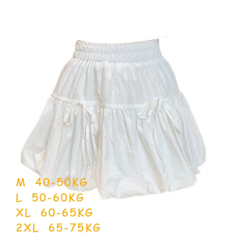 Women Y2k Bubble Mini Skirt Elastic Waist Ruffle Flare Puffy Skirt High Rise Cute Pleated Lace-up Bow Tie Lantern Short Skirt voguable
