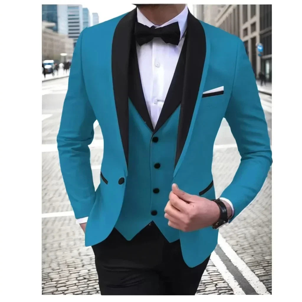 Voguable  Luxury Slim Fit Men's 3-Piece Tuxedo Set with Shawl Lapel Blazer Vest And Pants for Wedding And Evening Parties voguable