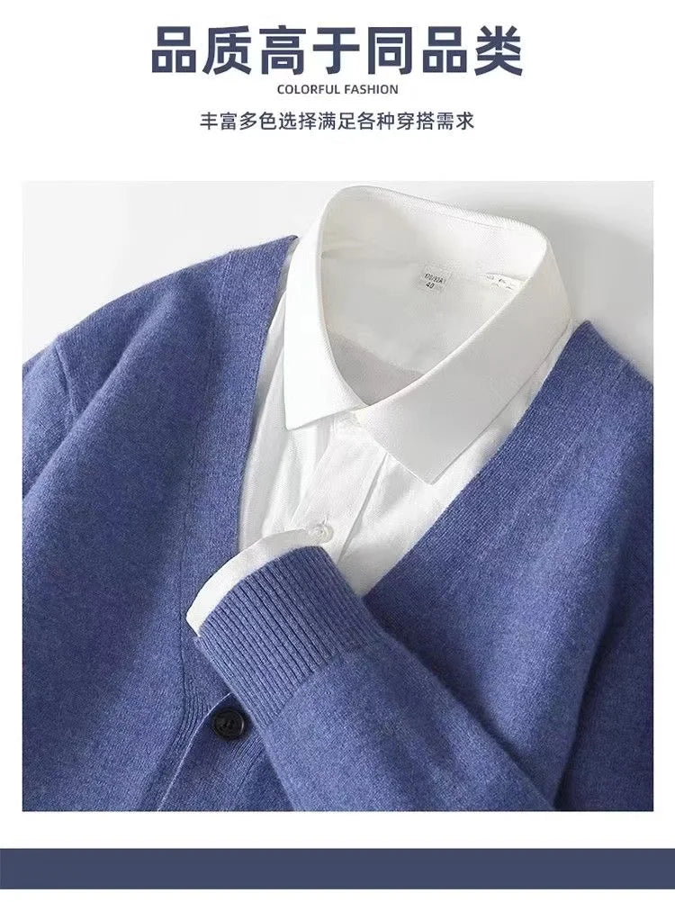 Autumn/Winter New Men's Business and Leisure V-neck Thin Knitted Cardigan Sweater Warm and Fashionable High Quality Knitted voguable