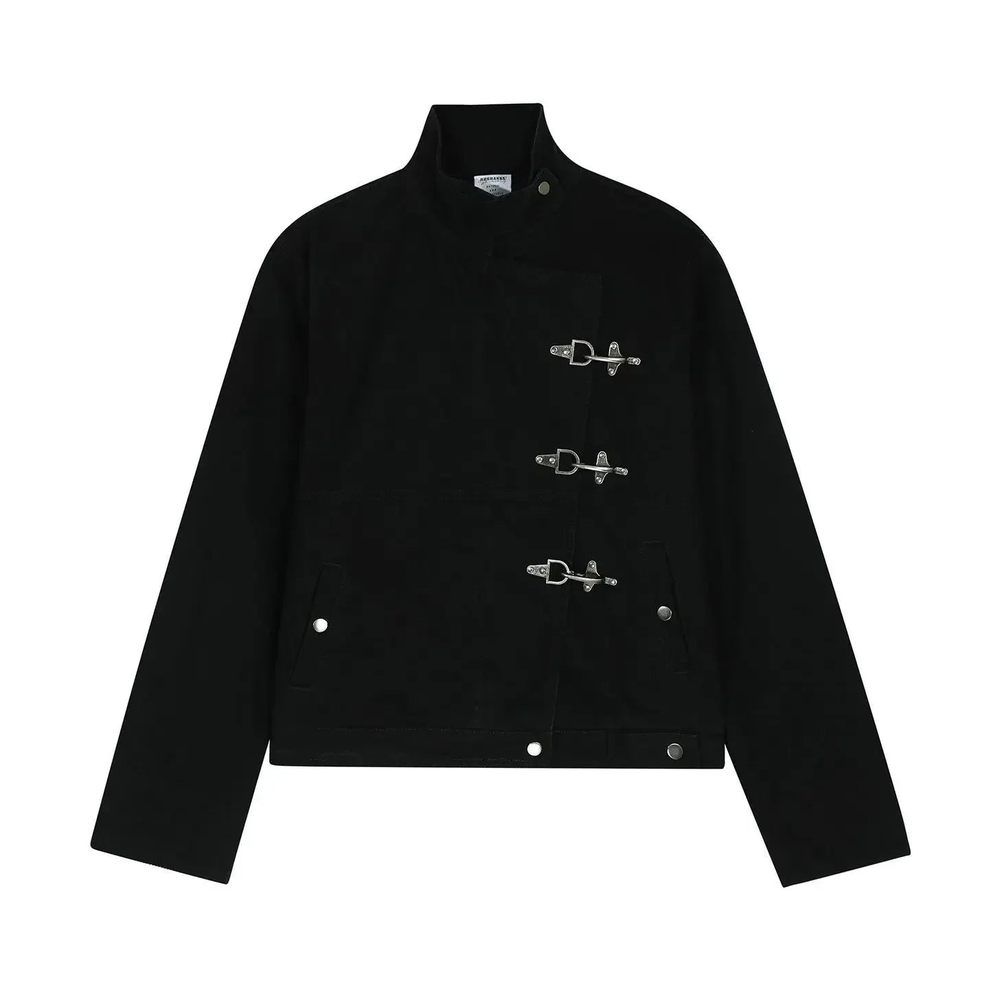 Voguable  Women's Gothic Jacket Retro Washed Canvas Stand Collar Frog Button Y2K Punk Street Coat