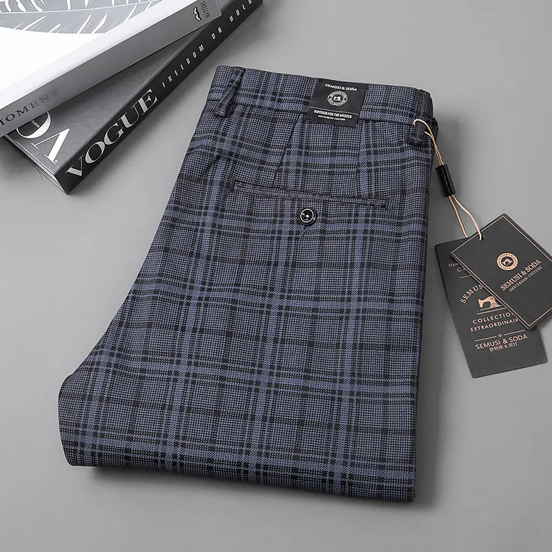 Plaid Casual Pants Men  Korean Fashion Clothing Trousers For Men Straight Slim Fit Office Formal Suit Pants Spring Summer voguable
