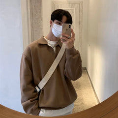 Autumn Men's Korean Popular Cotton Long Sleeve Polo Shirt Light Luxury Solid Color Texture Lapel Loose Leisure T-Shirt M-3XL voguable