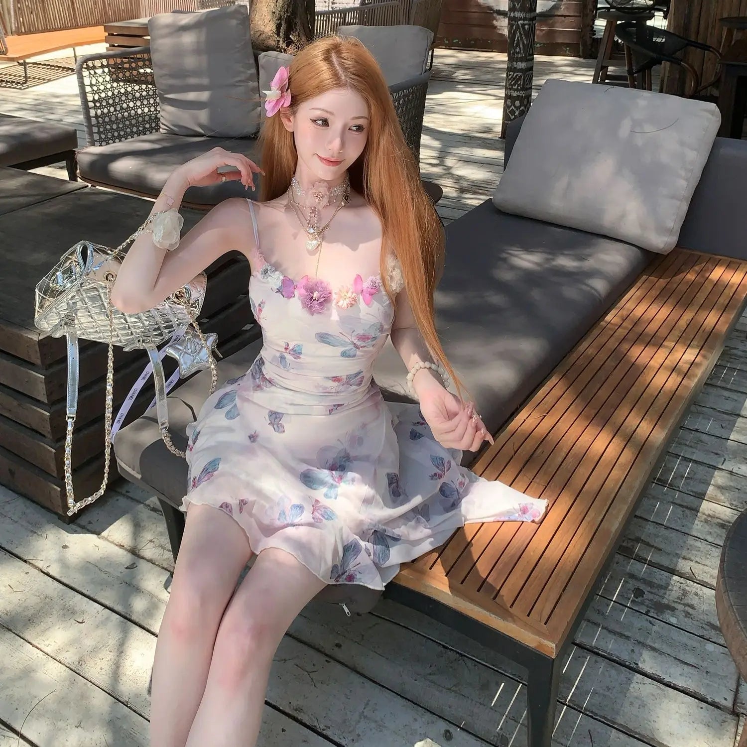 Voguable Sweet Floral Party Mini Dress Women Summer New Korean Printing Floral Y2k Dress Female Slim Chic Strap Beach Designer Dress 2024 voguable