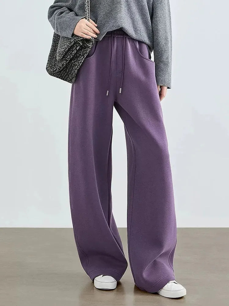 Women Streetwear Purple Sweatpants Loose High Waist Vintage Fall Wide Leg Pant Casual Retro Pockets American Y2K Female Trousers voguable