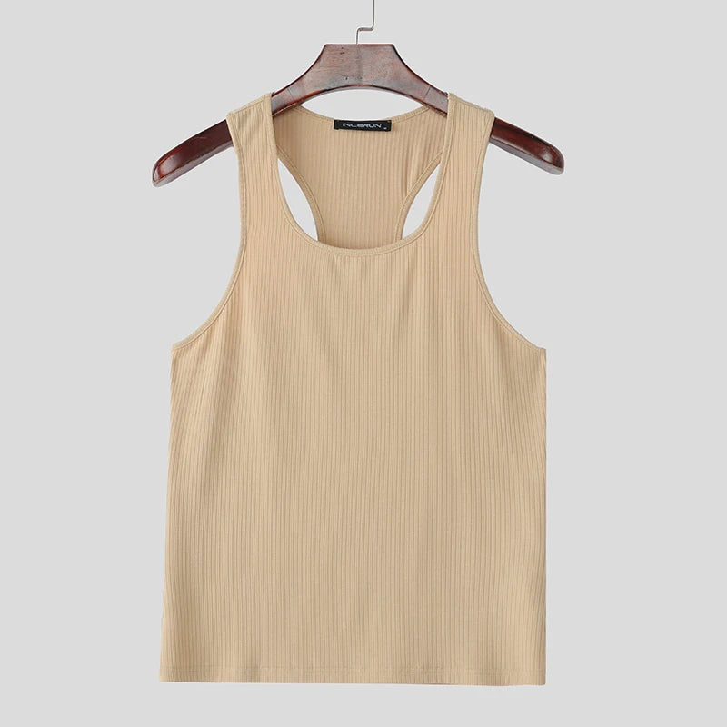 Men Tank Tops Solid Color Square Collar Sleeveless Fashion Male Vests Summer Streetwear 2025 Skinny Men Clothing S-3XL voguable