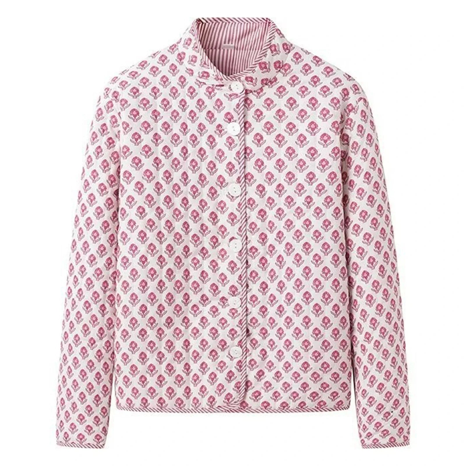 Voguable  Fashion Women's Quilted Jacket Double Sided Printed Mock Neck Long Sleeve Button Down Coat Casual Outerwear Y2K Clothes voguable