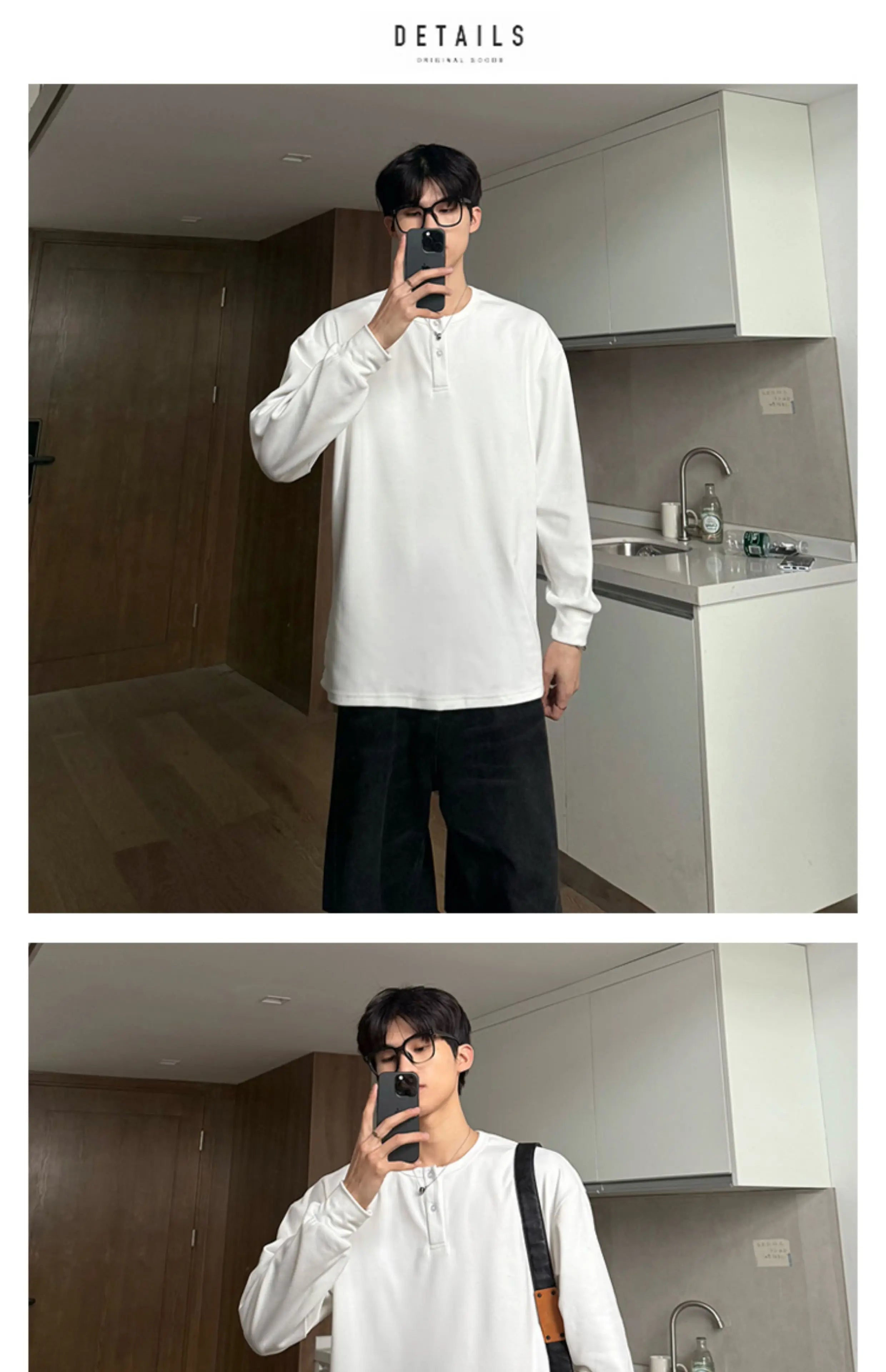Warm Henry Collar Long Sleeve T shirt For Men Spring Autumn Casual Mens T-shirts Unisex Tee Tops Classic Clothes Men's T-Shirts voguable