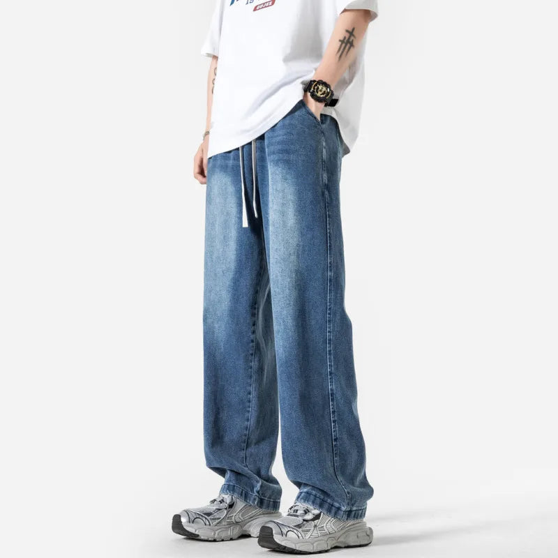 Summer Baggy Jeans Men Fashion Casual Straight Jeans Men Streetwear Hip-hop Loose Drawstring Vintage Jeans Mens Denim Trousers voguable