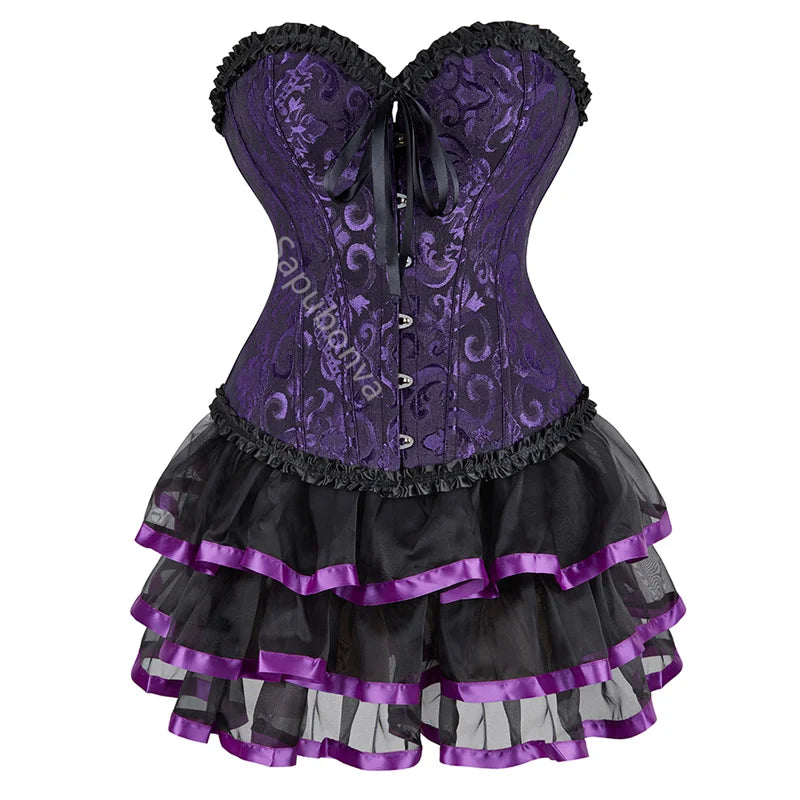 Voguable sexy corsets for women plus size costume overbust burlesque corset and skirt set tutu corselet victorian fashion gowns voguable