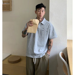 Summer New 100% Cotton High Street Hip-hop Polo Shirt Short Sleeve T-shirt Men's Japanese Casual Niche Loose Solid Color Top voguable