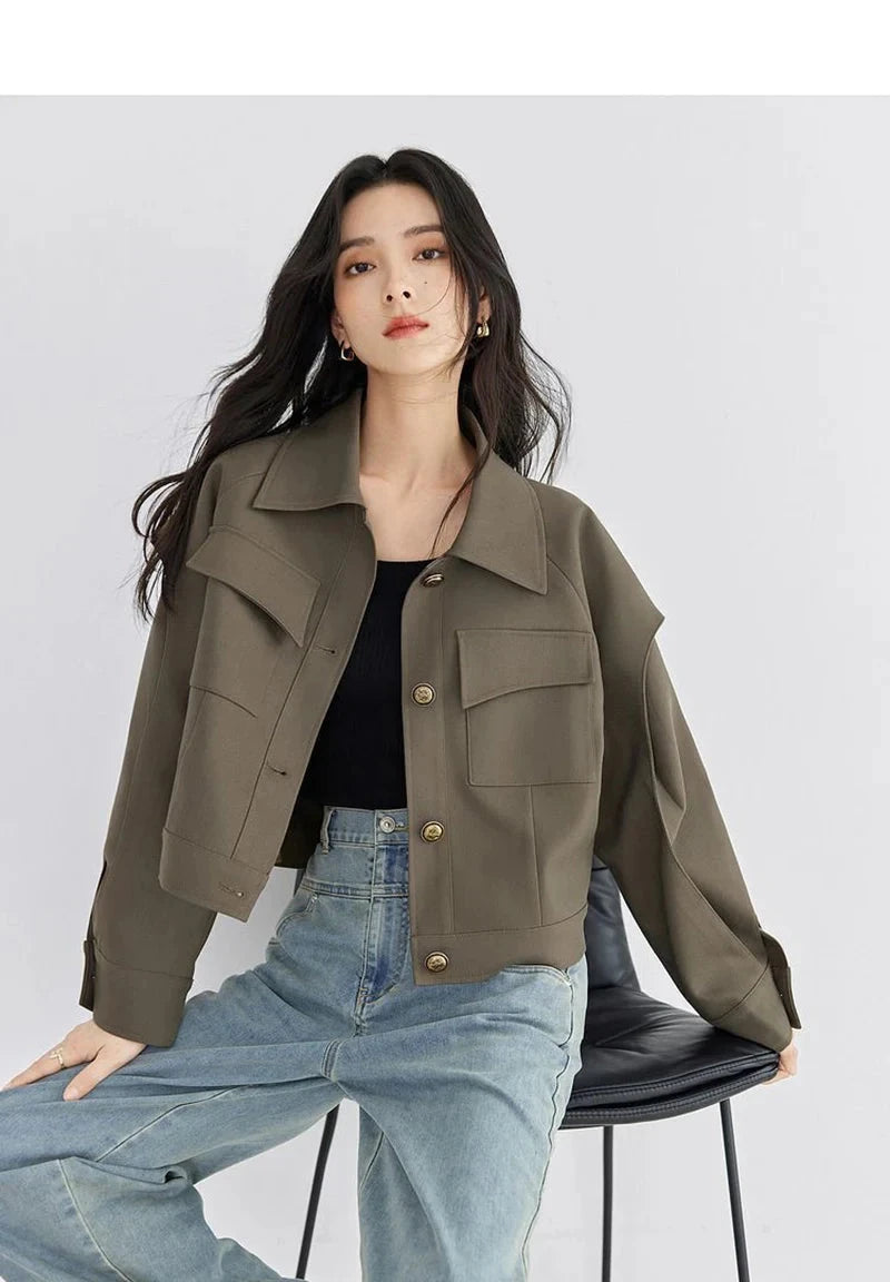 Streetwear Y2K Cargo Jacket Women Vintage Casual Long Sleeve Fall Short Coat Harajuku American Retro Pockets Bf Outwear Top voguable