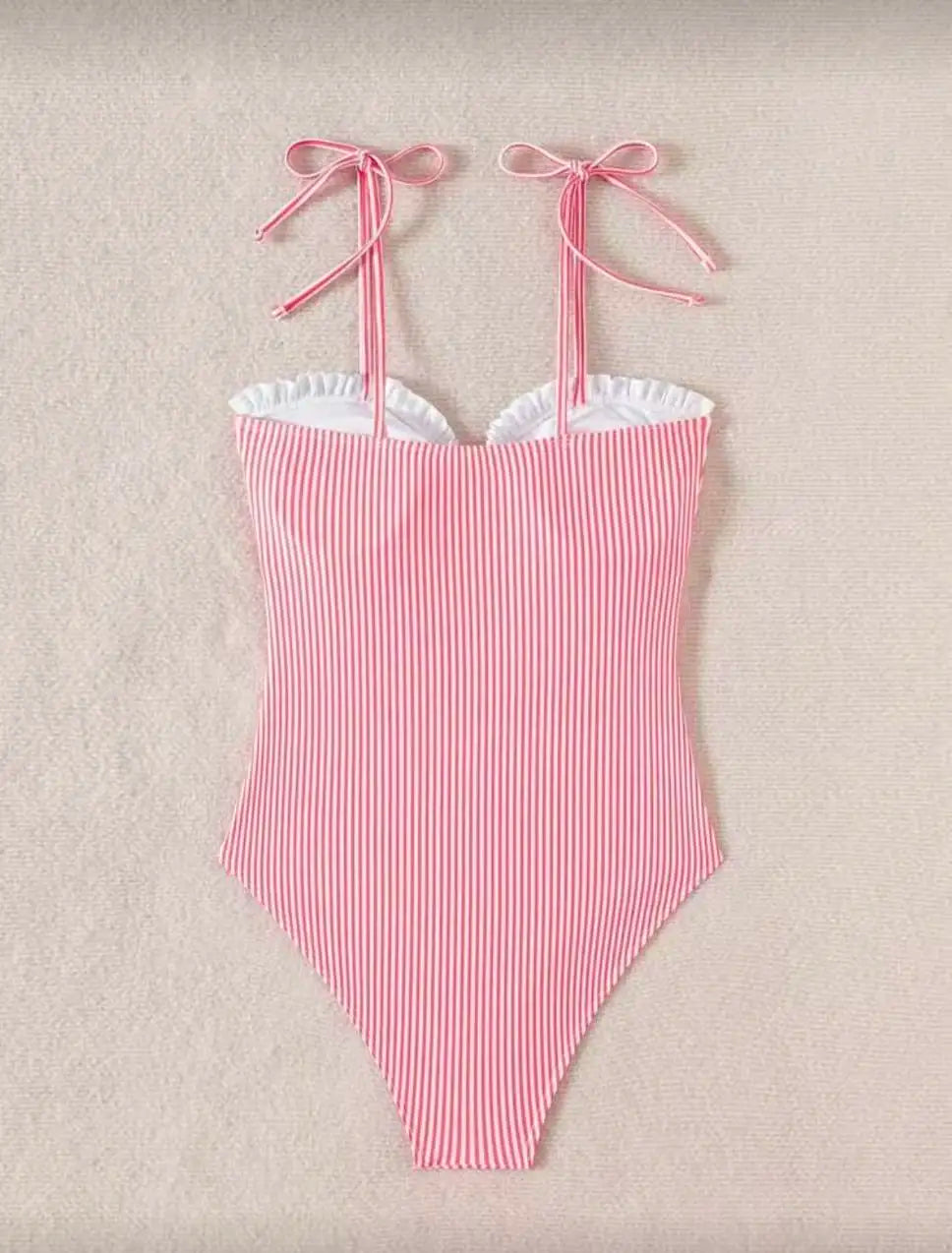 Voguable  Strappy Swimsuit One Piece Sexy Striped Ruffle Swimwear Women Bathers Bathing Swimming Swim Suit Padded Beachwear Summer voguable