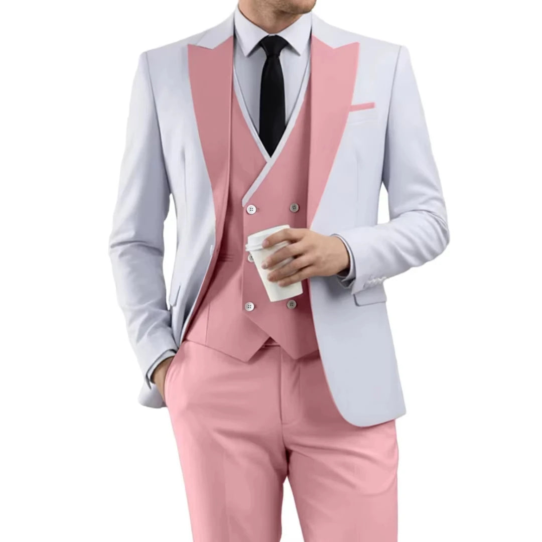 Voguable  Men Suit Sky Blue White 3 Pieces With Lapel For Wedding Groom Party Prom Birthday Banquet Business Work Set Jacket Vest Pant voguable