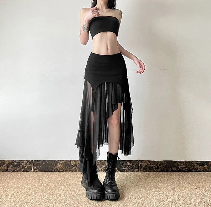 Sexy Irregular Y2K Skirts Women Vintage American High Waist Slim Slit Long Skirt Casual Lady Streetwear Retro Summer Skirts voguable
