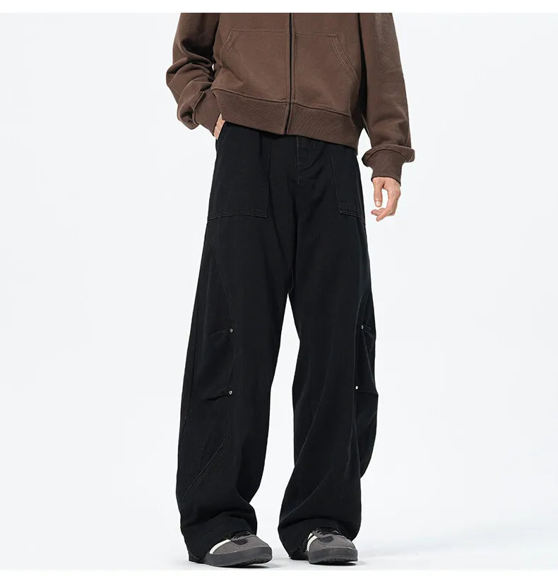 Patchwork style Men's Baggy Straight Jeans Personality unisex Fashion Korean High Street Denim Pants Streetwear Male Trousers voguable