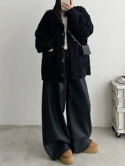 Black Pu Leather Pants Women Y2K Korean Elegant Fashion Drawstring Wide Leg Trousers High Waist Oversized Streetwear Trousers voguable