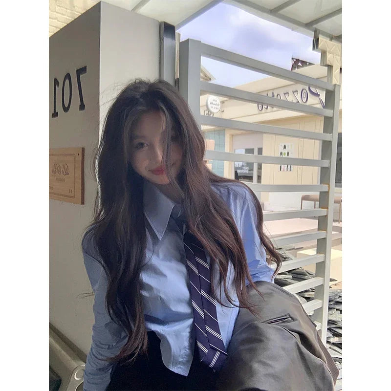 Streetwear Tie Shirts Women Preppy Jk White Long Sleeve Crop Tops Student Korean College Slim Blouses Spring Autumn New voguable