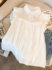 Elegant Sweet White Shirt Women Casual Ruffles Flying Sleeve Blouse Summer Cute Loose Design Female All Match Vintage Tops voguable