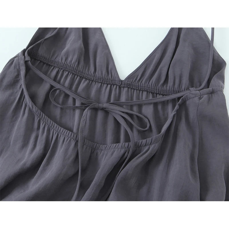 Sexy Backless Flowy Midi Slip Dress Women High Waist V Neck A-line Holiday Summer Dresses Casual Beach Vestidos voguable