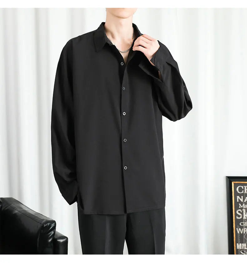 Shirt Men Solid  Long sleeved Shirt For Men Korean Fashion Shirts Comfortable Blouses Casual Loose Classic Single Breasted Shirt voguable