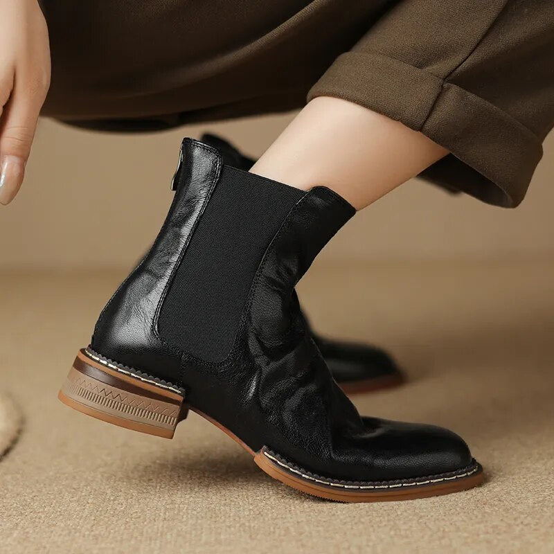 Winter New Autumn Genuine Leather High Heels Boots Women Shoes Chelsea Boots Ankle Boots Retro Leather Shoes Platform Boots voguable