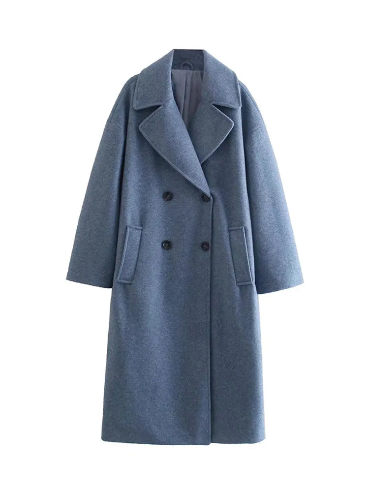 Lapel Women Straight Overcoat Casual Double-Breasted Office Ladies Long Coat Autumn Winter Solid Female Streetwear Coats voguable