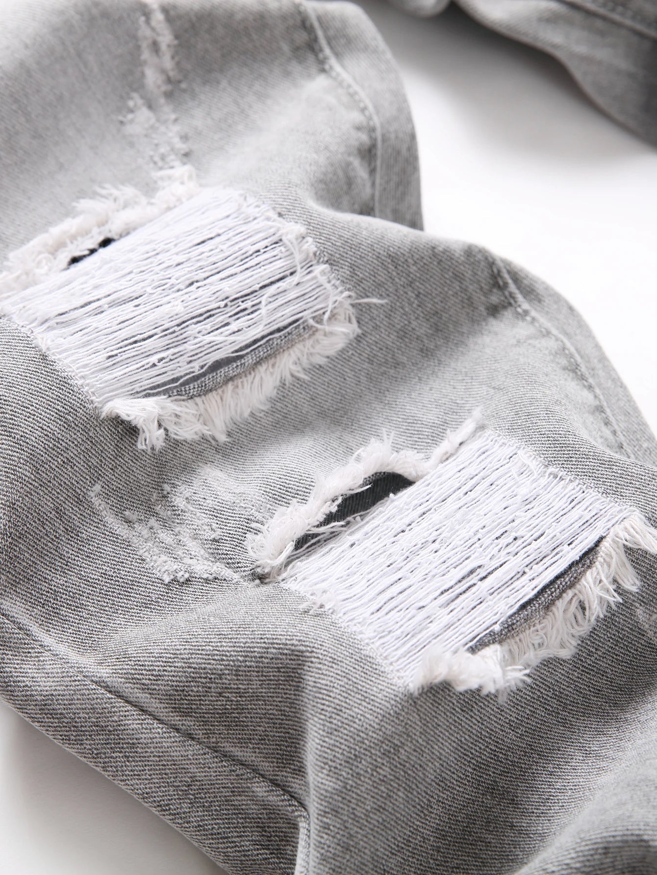 Voguable  Y2K Men's Jeans - Fashionable Gray Mid-Rise Straight-Leg, Ripped Embroidered Vintage Washed Street Denim voguable