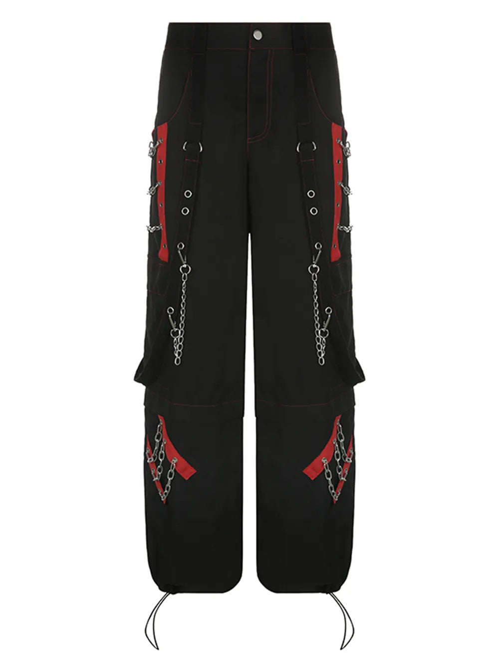 Cyber Punk Unisex Cargo Wide Leg Pants Chain Bandage Ruched Tie Capris Pants Women Gothic Baggy Trousers BF Hippie Grunge Jogger voguable