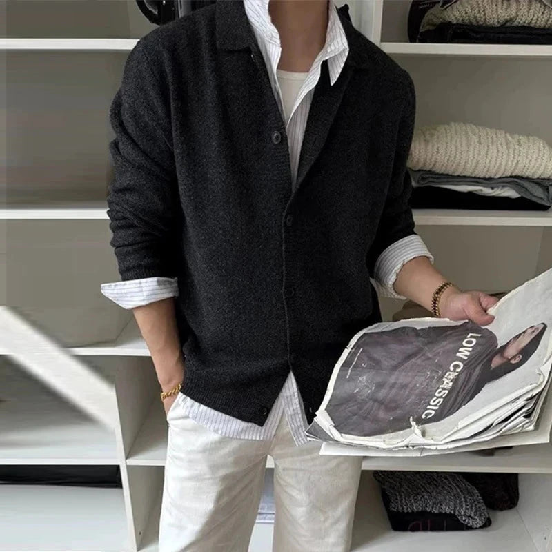 Japanese Retro Men's Cardigan Coats Light Luxury Knitted Lapel Long Sleeve Sweater Jacket Leisure Premium Quality Knitwear M-3XL voguable