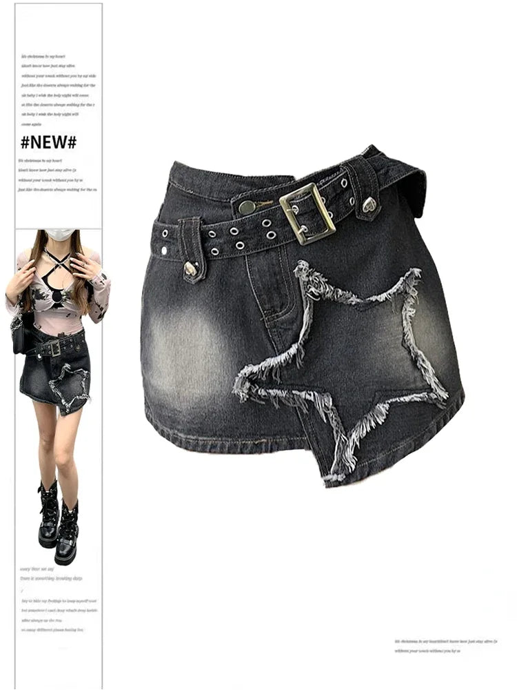 Voguable  2000s Sreetwear Clothes Summer Women Black Gothic Denim Skirts Harajuku Mini Jean Skirt Vintage Y2k Aesthetic Oversize Skirt voguable