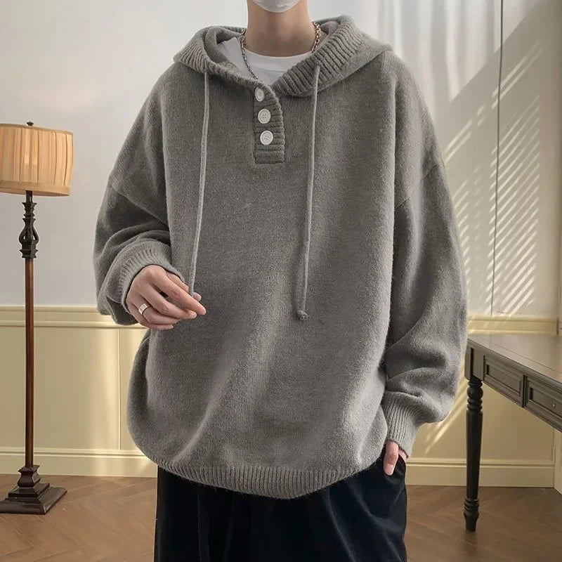 Voguable Men Hooded Sweater Spring and Autumn Seasons Japanese Vintage Lazy Coat Male Wearing Hat Knit Casual Fashion  Loose Sweater Top voguable