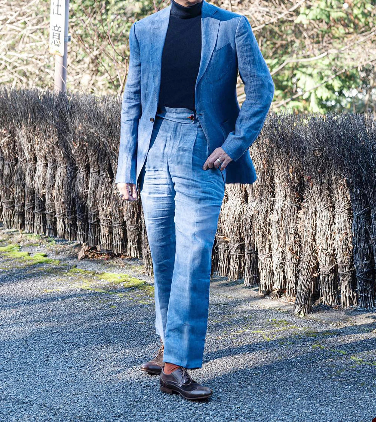 Voguable  Men's Suit 2 Pieces Blazer Pants One Button Peaked Lapel Business Formal Linen Denim Slim Wedding Groom Tailored voguable