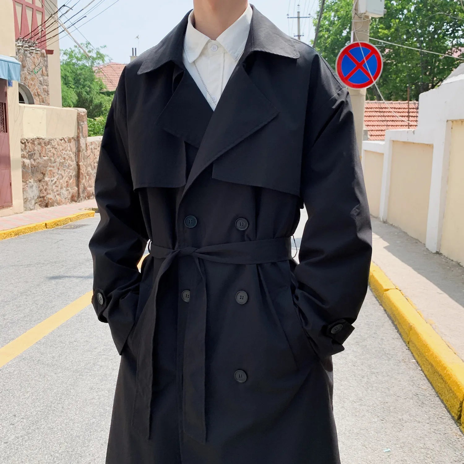 Korean style Spring Trench Coat Male Streetwear Windbreaker Trenchcoat Men Solid Business Casual Loose Long Overcoat voguable