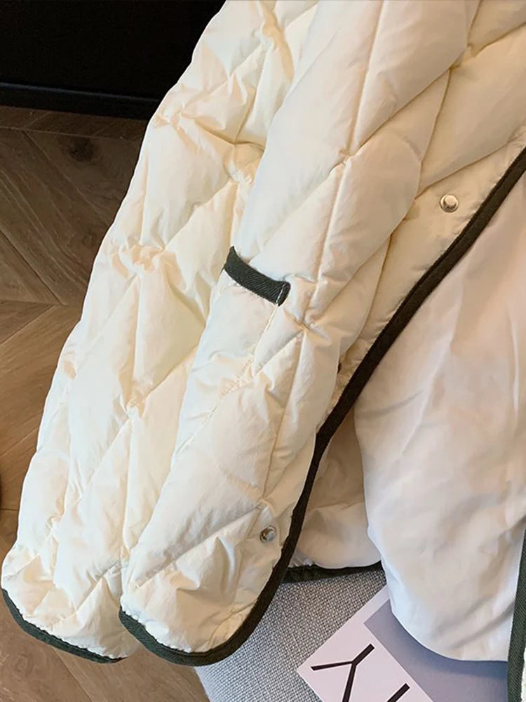 Voguable  Vintage Office Lady Argyle Parkas Korean Elegant Long Sleeve Winter Coat Women Casual All Match Pockets Sweet Tops Retro voguable