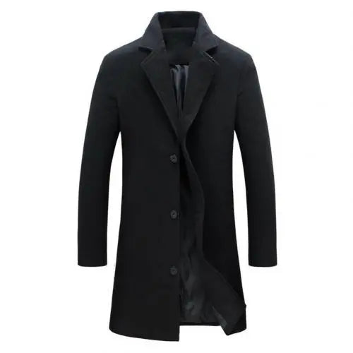 Autumn Winter Fashion Men's Woolen Coats Solid Color Single Breasted Lapel Long Coat Jacket Casual Overcoat Plus Size 5 Colors voguable