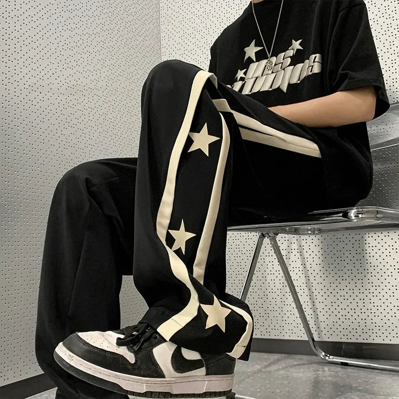 Voguable Y2K Star Sweatpants Men Black Sports Pants Wide Leg Trousers Male Japanese Streetwear Hip Hop Graphic Loose Casual voguable