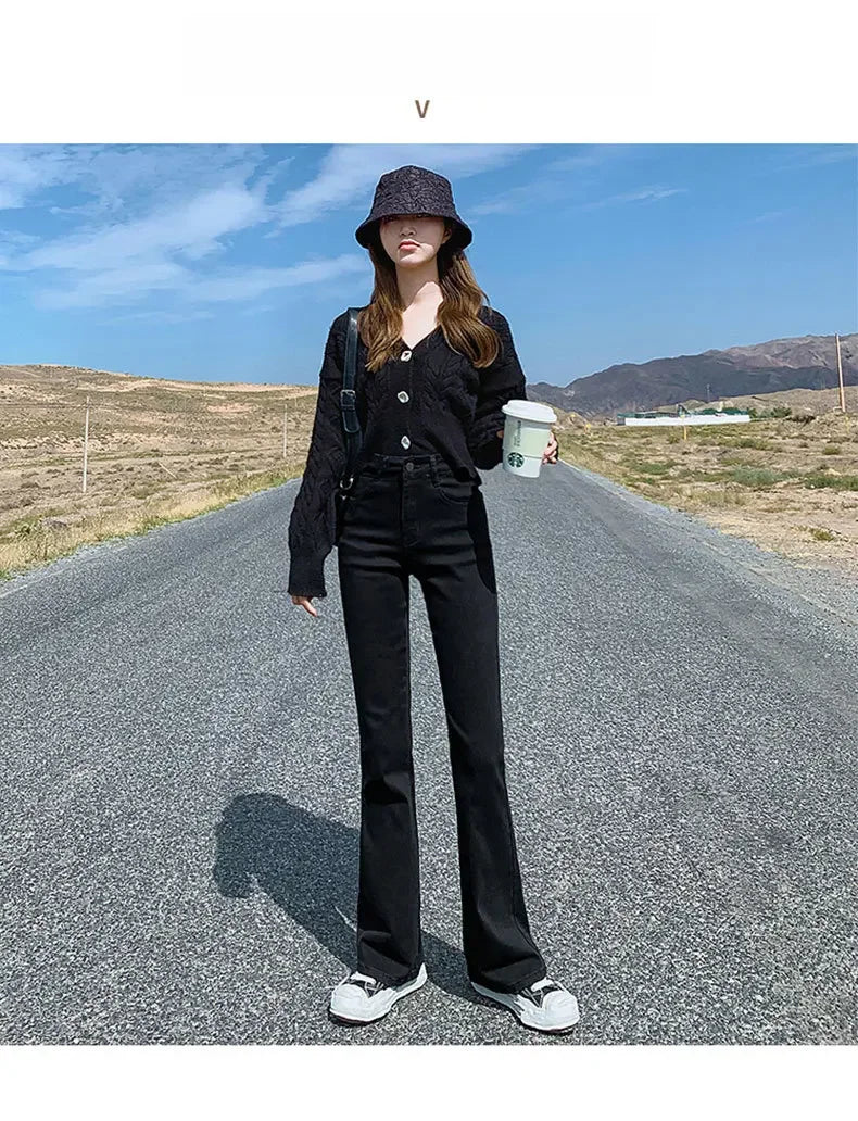 High-waisted Slimming Women's Jeans Petite Size Stretchy Floor-length Trousers Denim Fabric voguable