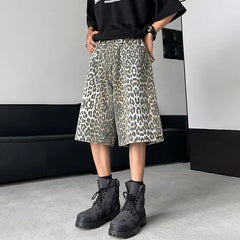 Voguable  Leopard Print Design Personality Trendy Seven-point Pants 2024 Korean Original New Men Fashion Street Men's Shorts voguable