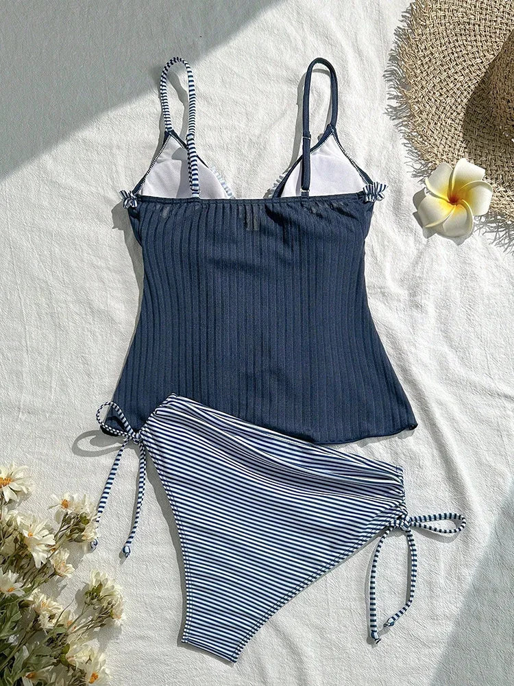 Voguable  Sexy Deep V Neck Vacation Bikini Women Split Swimsuit Beach Bikini New All Season Backless Lace Up Bikinis 2 Piece Set voguable