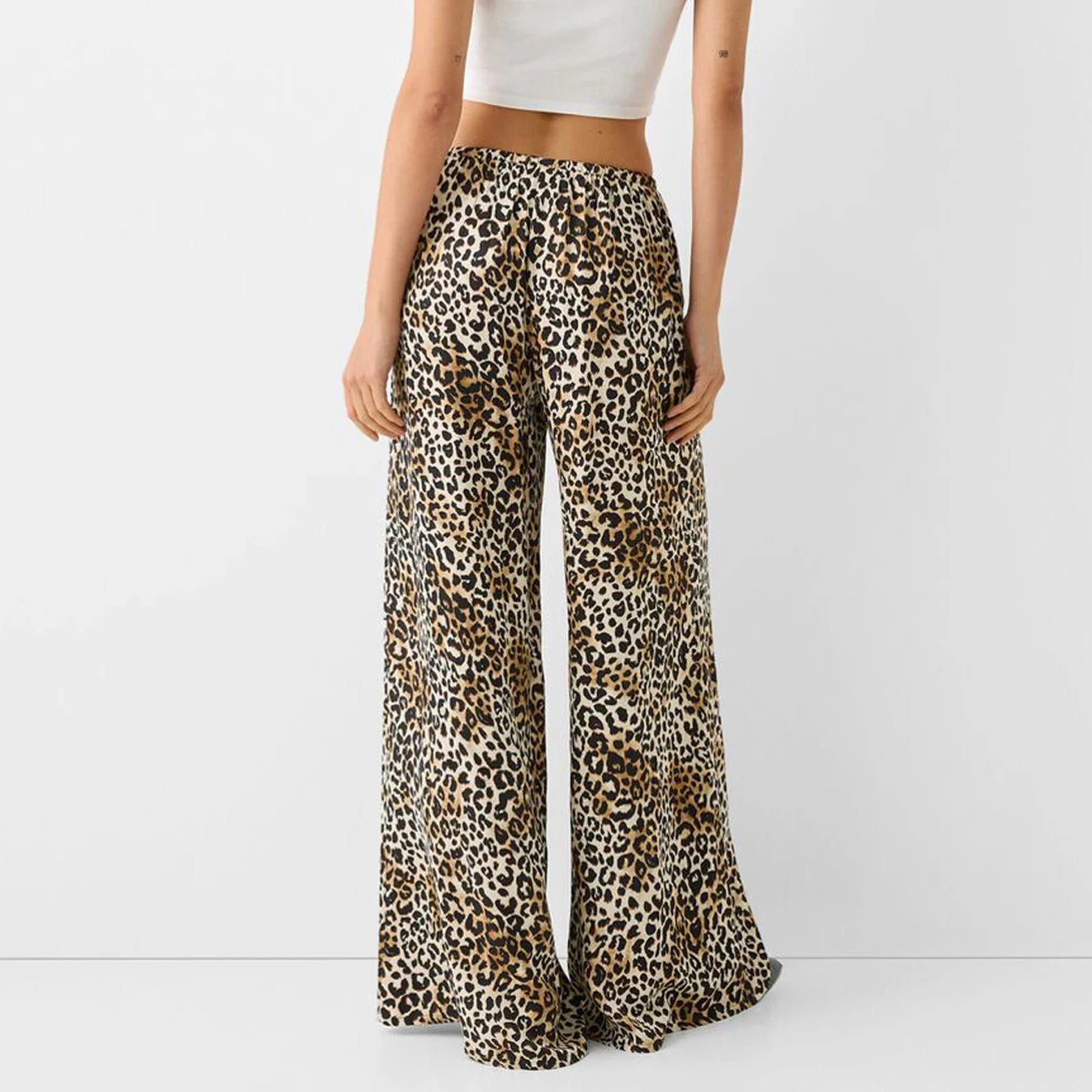 Fashion Vintage Leopard Print Wide-leg Pants Women Casual High-waisted Trouser Spring Summer Office Lady Clothes Streetwear Pbong