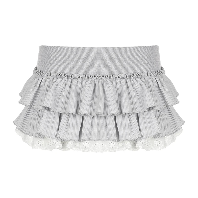 y2k Ruffles Pleated Mini Skirt Coquette Aesthetic A-line Low-waisted Short Skirts for Women 2000s Vintage Clothing Ladies voguable