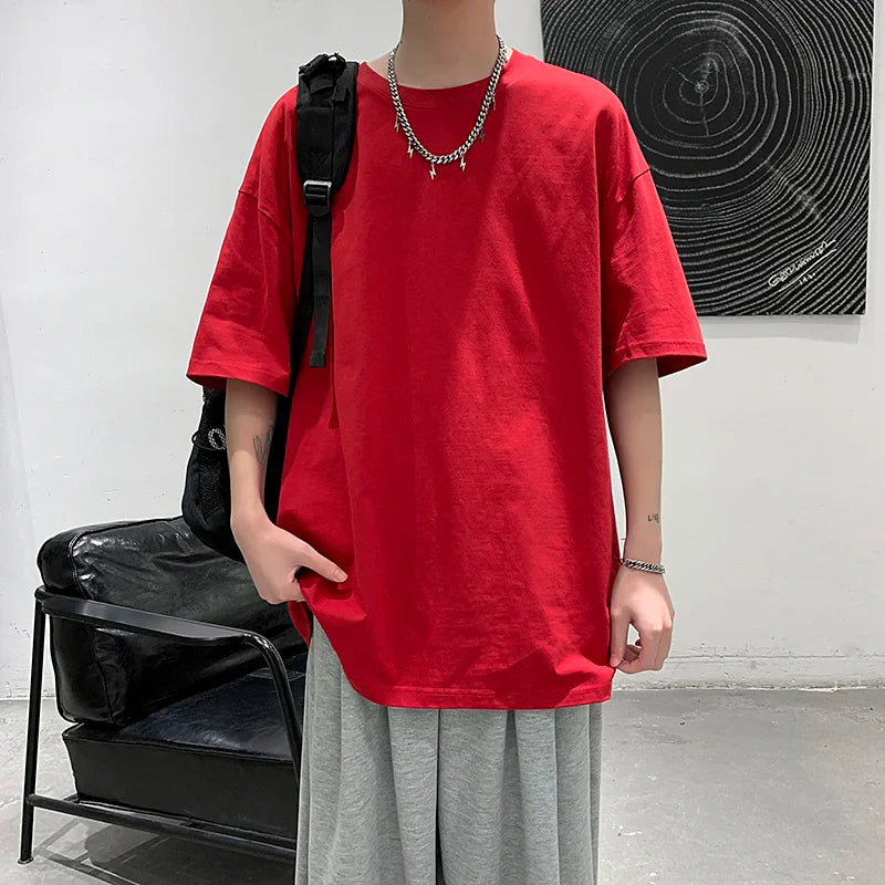 Men Oversized Graphic Solid T Shirts Colorfuls 100% Cotton Mens White Classical Tee Male Short Sleeve O-Neck Tops gotmes-shop