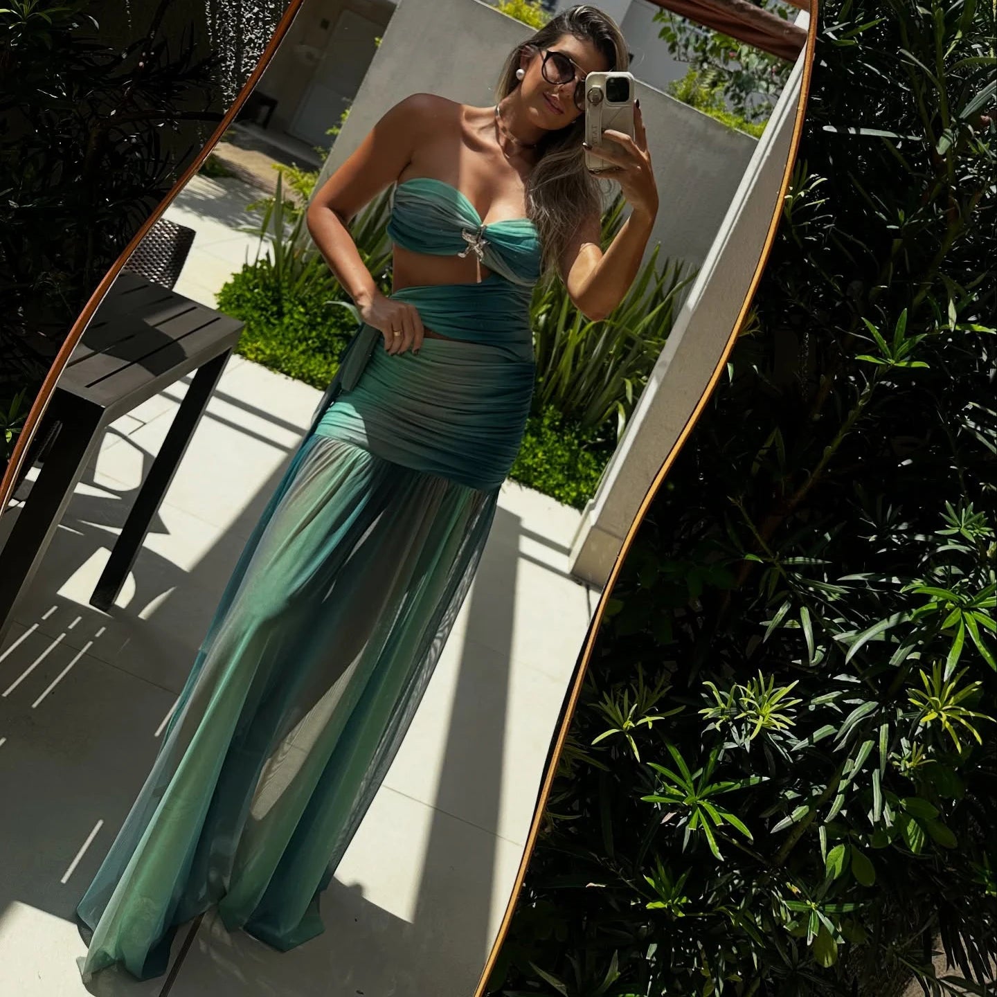 2Pcs Hollow Swimsuit With Long Skirt Women Sexy Swimwear Female Bikini Cut Out Biquini Swim Suit Shiny Star Bodysuit Beachwear voguable