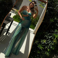 2Pcs Hollow Swimsuit With Long Skirt Women Sexy Swimwear Female Bikini Cut Out Biquini Swim Suit Shiny Star Bodysuit Beachwear voguable