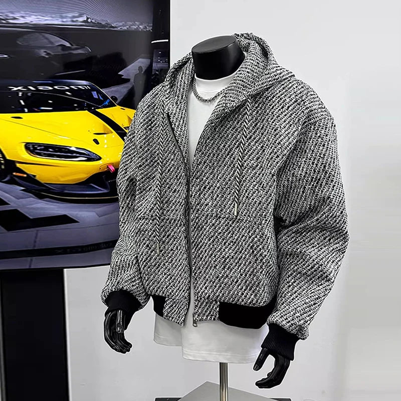 New Autumn Men Textured Hooded Sweatshirt Jacket Light Luxury Harajuku Zip-up Leisure Fashion Long Sleeve Hoodie Crop Coat M-2XL voguable