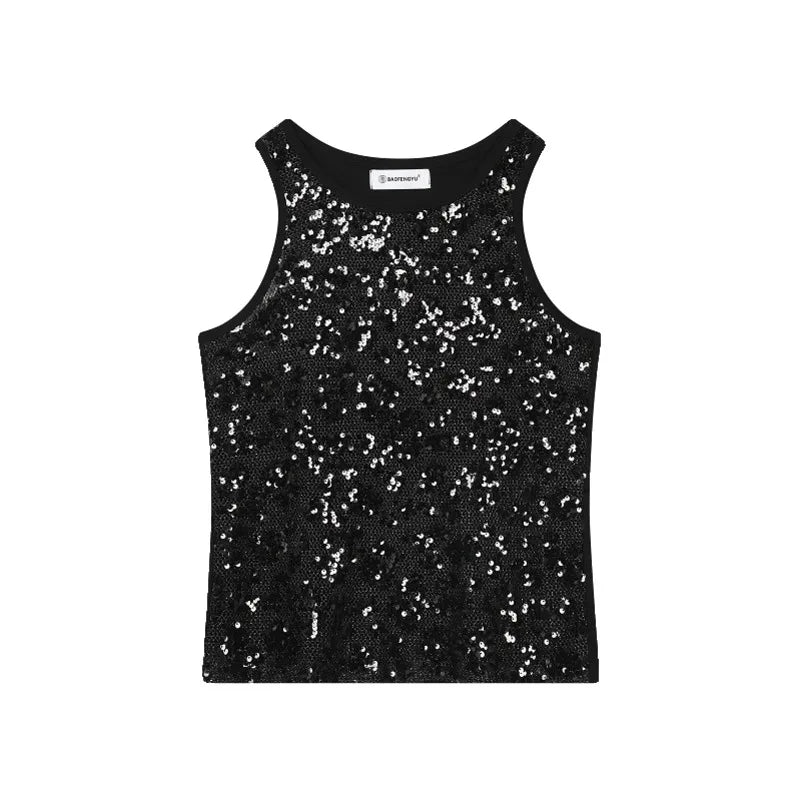 Voguable Sequin Splicing See-through Design Sexy Trendy Sleeveless Vest Original Personality Stylish Street Men's Tank Tops voguable
