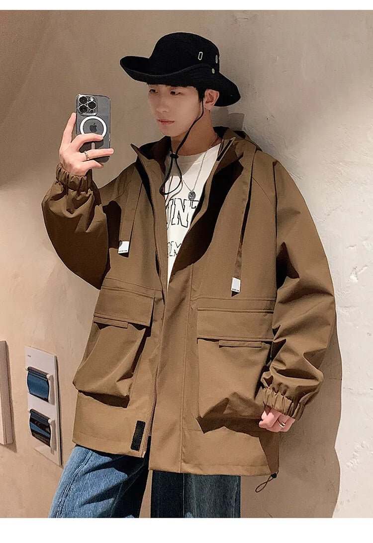 Outdoor jacket Streetwear Coffee Cargo Jacket Men Women 2025 Spring Harajuku Coat Korean Fashion Big Pocket Loose Casual 4Colors voguable